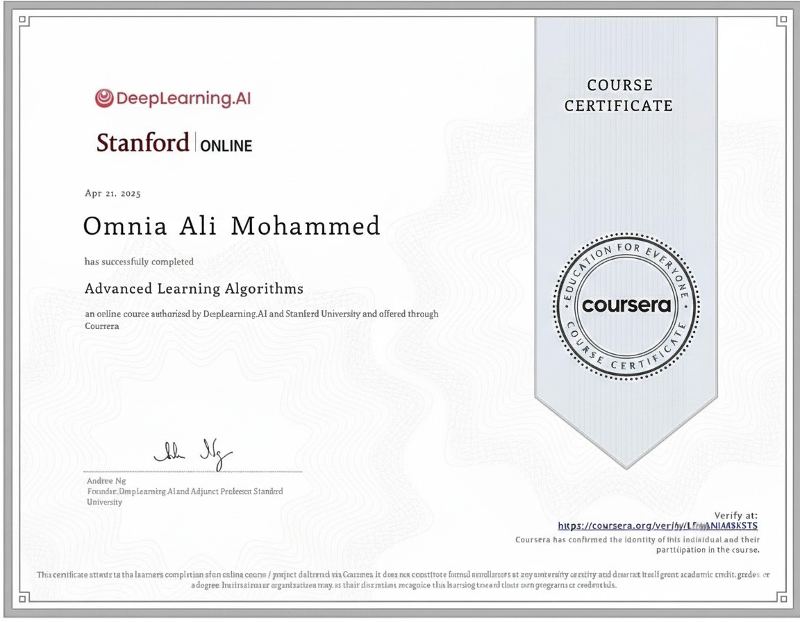 Advanced Learning Algorithms certificate