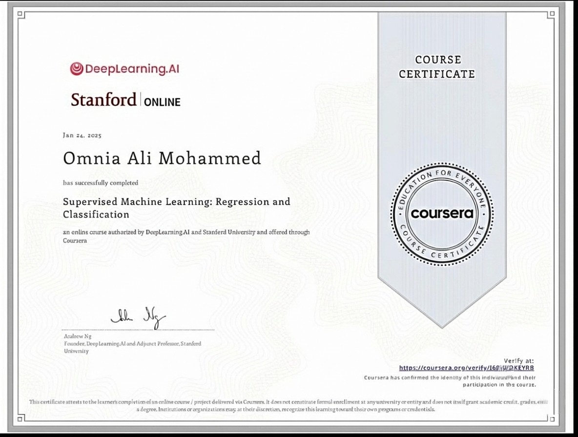Supervised Machine Learning certificate