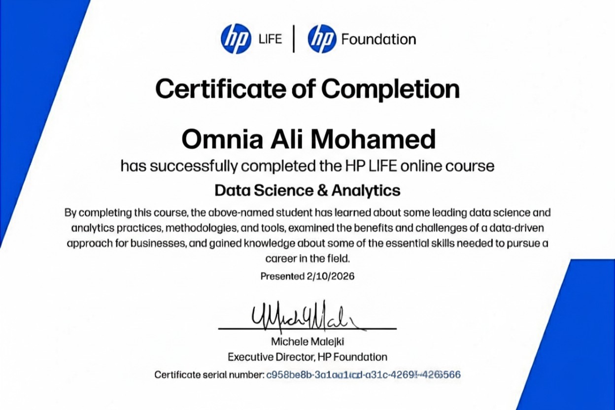 HP LIFE Data Science and Analytics certificate