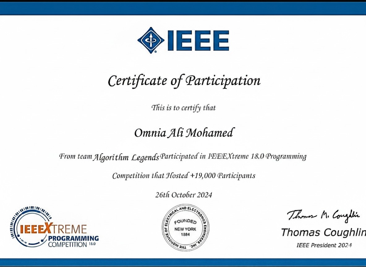 IEEEXtreme 18.0 certificate