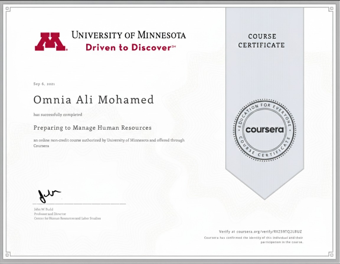 University of Minnesota HR certificate